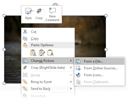 Change Picture menu in PowerPoint